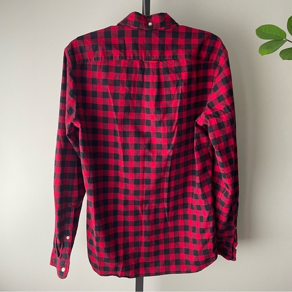 J Crew Oxford Pima Cotton Plaid Button Down Shirt Red Grunge Mens Size Medium - Picture 2 of 5
